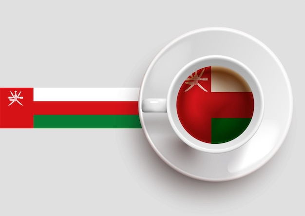 Oman flag with a tasty coffee cup on top view