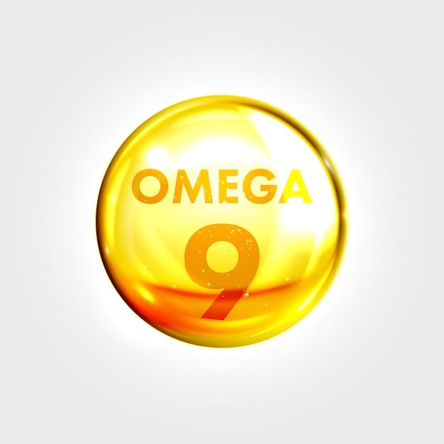 Vector omega 9 icon drop gold pill capsule