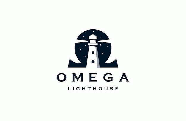 Omega Lighthouse logo icon design template flat vector illustration