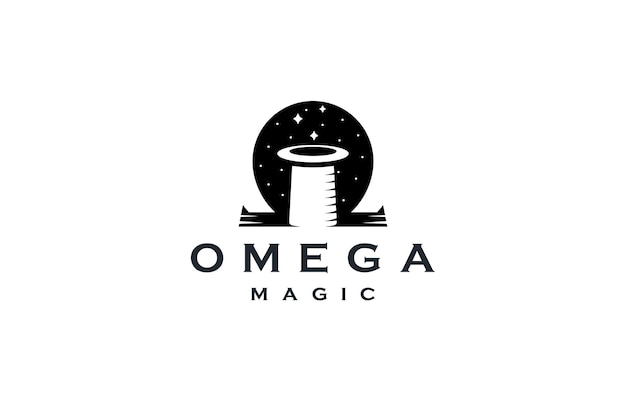 Omega magic logo icon design template flat vector illustration