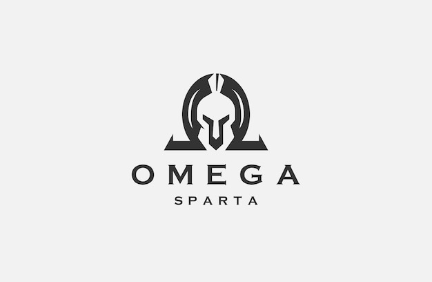 Omega symbol with spartan shape logo icon design template flat vector illustration