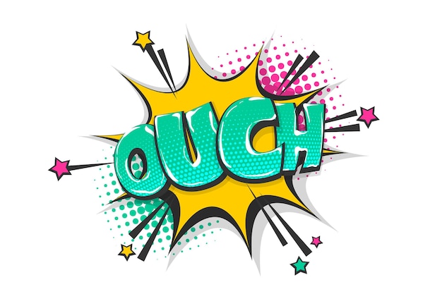 Omg ouch oops comic text speech bubble Colored pop art style sound effect