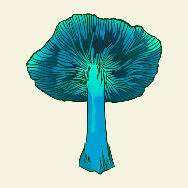 Ominous phosphoricating hallucinogenic mushrooms Hand drawn isolated vector illustration