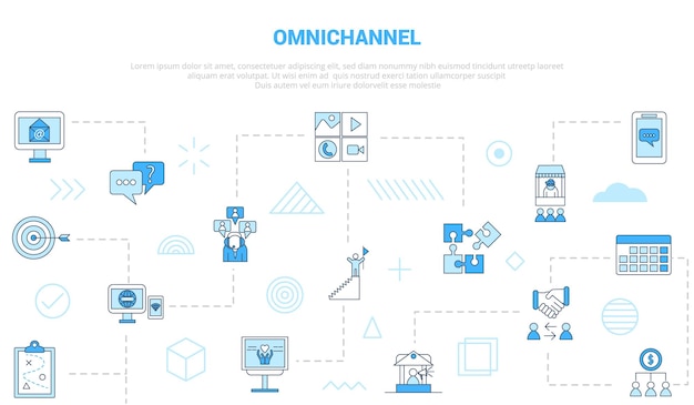 Omnichannel concept with icon set template banner with modern blue color style