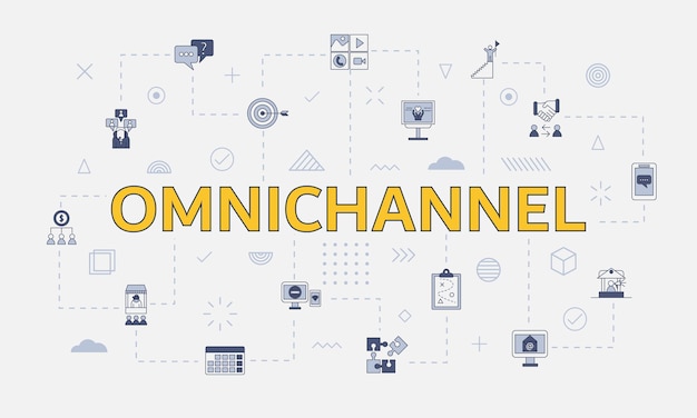 Omnichannel concept with icon set with big word or text on center