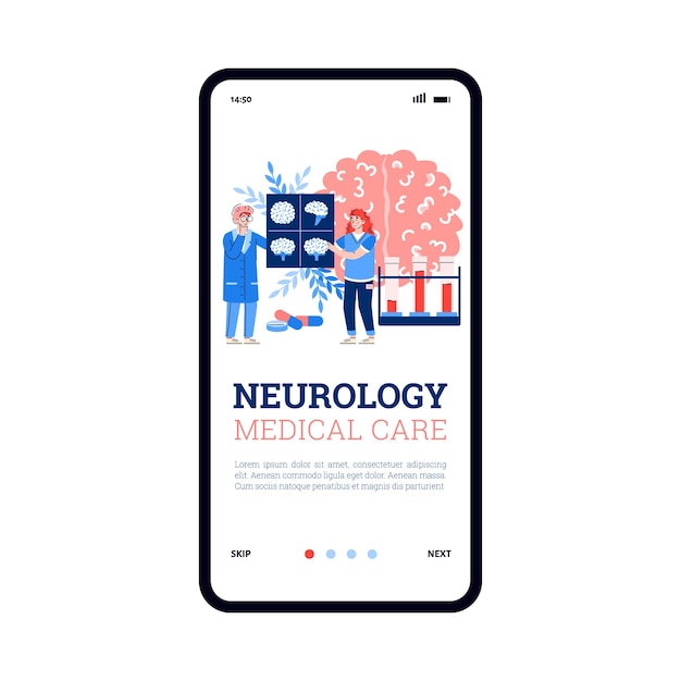 Onboard screen for neurology or nervous system treat flat vector illustration