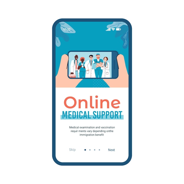 Onboarding page design for online medical support cartoon vector illustration