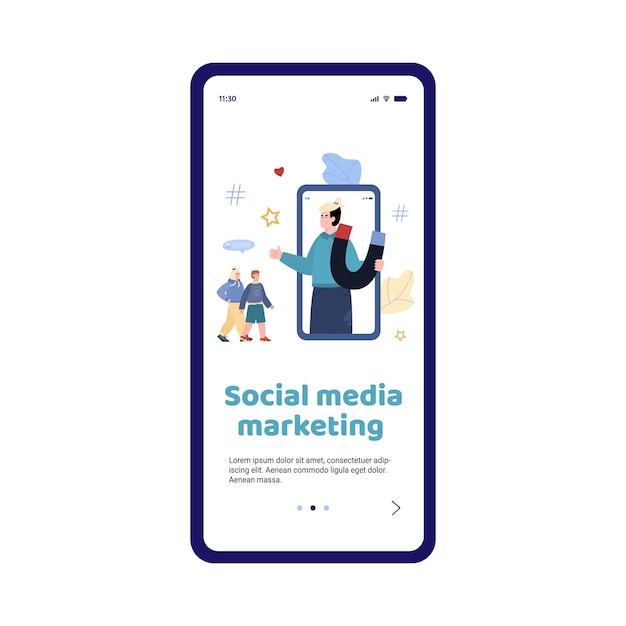 Onboarding page for marketing campaign in social network vector illustration