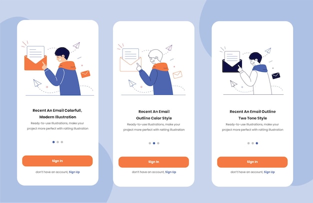 Onboarding Sent message concept illustration with 3 style