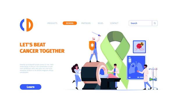 Oncologic landing Medical treatment oncologic diagnosis in clinic garish vector web page template