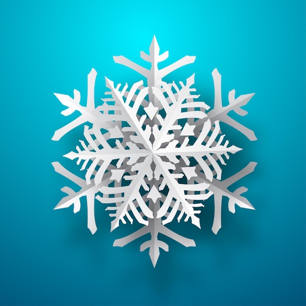 One big Christmas paper snowflake with soft shadow white on light blue background