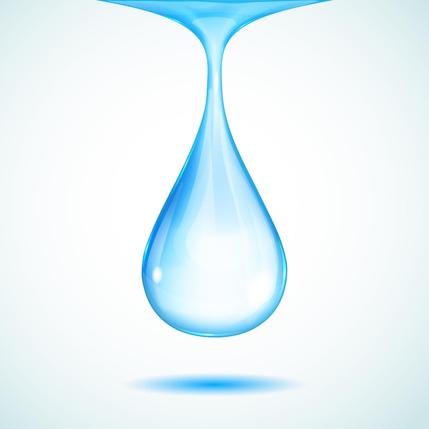 One big light blue drop on white background with shadow