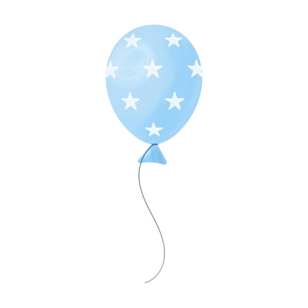 One blue balloon with stars watercolor effect isolated on white background vector illustration