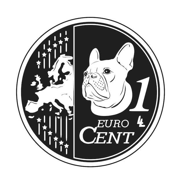 one cent euro coin with dog love handmade silhouette collection