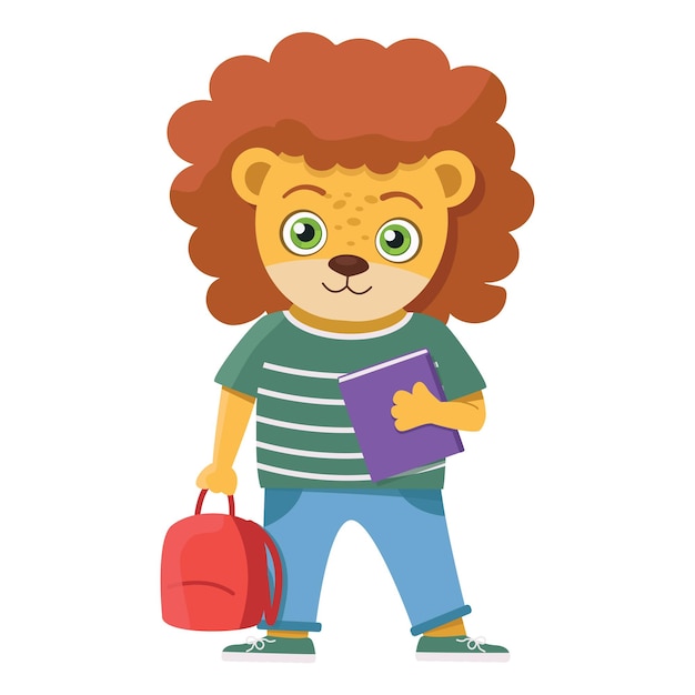 One character from the collection - schoolchildren are animals. Lion schoolboy with a book.