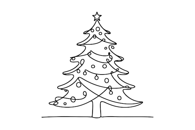 one Continuous black line art drawing of Merry Christmas tree Hand drawn of Santa Claus outline