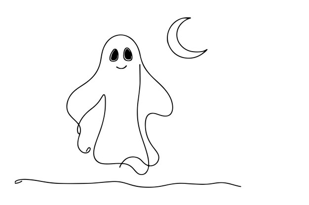 Vector one continuous black line drawing of pumpkin and ghost halloween concept outline doodle vector