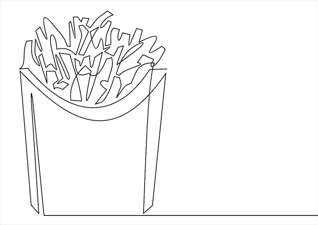 one continuous drawn line of french fries.fast food food potato cooked in flint