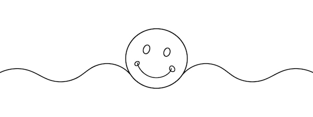 Vector one continuous line art smiling face isolated vector illustration on white background