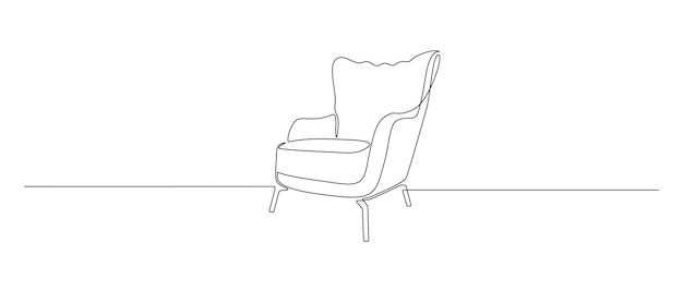 One continuous line drawing of armchair Modern arm chair furniture for living room interior in simple linear style Editable stroke Doodle Vector illustration