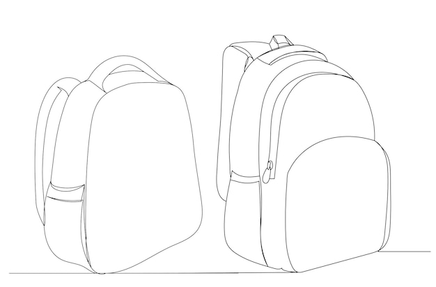 One continuous line drawing of backpacks vector