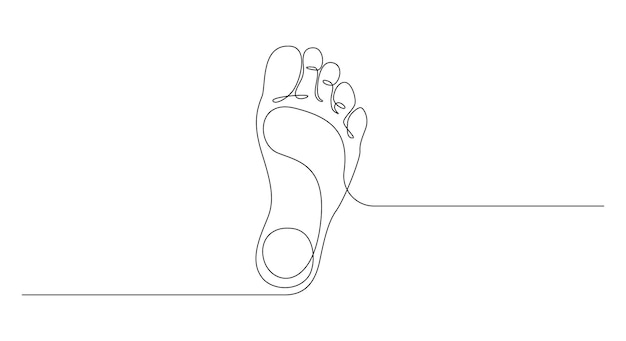 One continuous line drawing of bare foot elegance female leg in simple linear style concept of