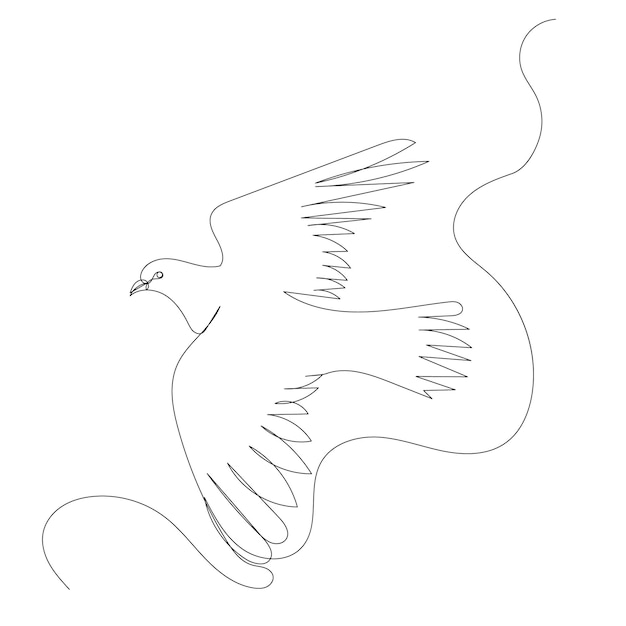 One continuous line drawing of a bird flying