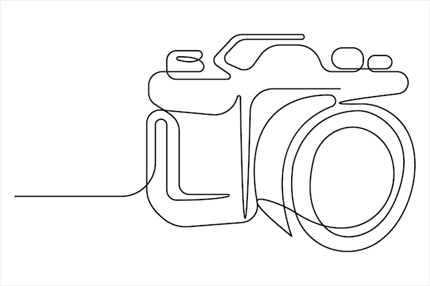 Vector one continuous line drawing of camera linear style hand drawn minimalism design vector illustration