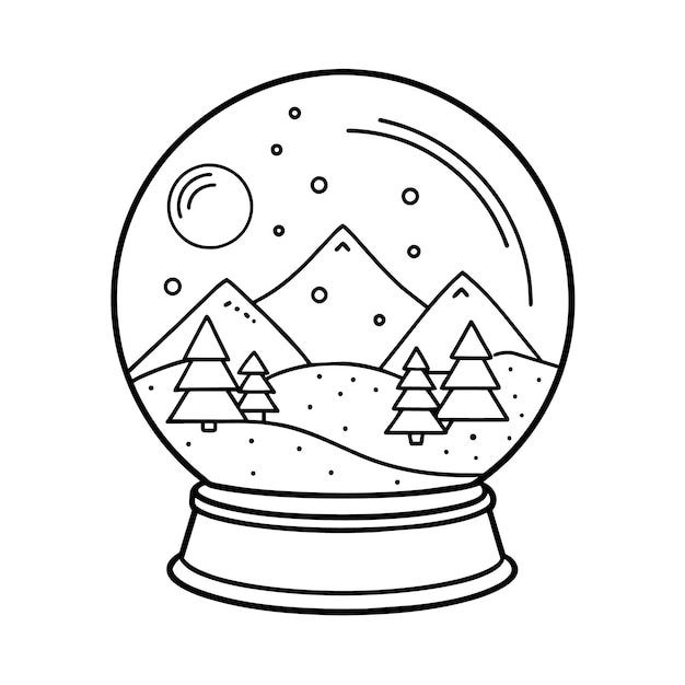 One continuous line drawing of Christmas crystal snow globe with mountain