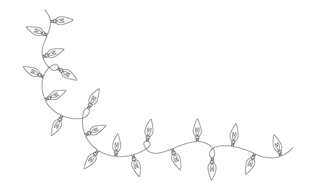 One continuous line drawing of Christmas garland with light bulbs Festive festoon xmas string and divider border in simple linear style Editable stroke Doodle vector illustration