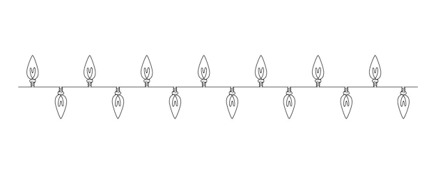 One continuous line drawing of Christmas garland with light bulbs Festive festoon xmas string and divider border in simple linear style Editable stroke Doodle vector illustration