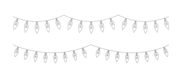 One continuous line drawing of Christmas garland with light bulbs Festive festoon xmas string and divider border in simple linear style Editable stroke Doodle vector illustration