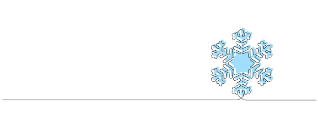 One continuous line drawing of christmas snowflake Winter and cold blue flake symbol in simple linear style Holiday icon with empty space in editable stroke Doodle vector illustration