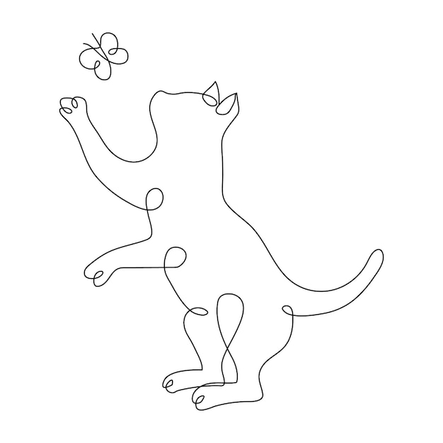 One continuous line drawing cute cat pet International cat day