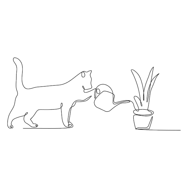 One continuous line drawing cute cat pet International cat day