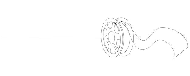 One continuous line drawing of film reel with long tape Retro old movie and cinema roll in simple linear style Vintage video filmstrip in editable stroke Doodle vector illustration