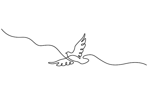 One continuous line drawing of flying up dove Bird symbol of peace and freedom in simple linear