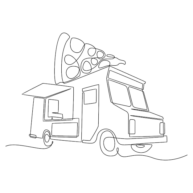 One continuous line drawing of food truck for festival Abstract