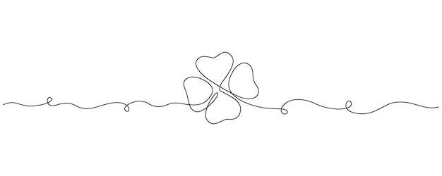 One continuous line drawing of fourleaved clover Good luck floral symbol in simple linear style Concept for web banner Saint Patrick Day in editable stroke Contour vector illustration