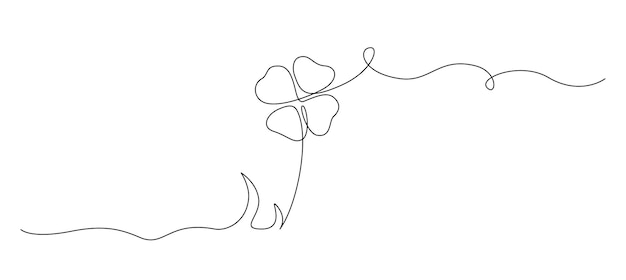 One continuous line drawing of fourleaved clover Good luck floral symbol in simple linear style Concept for web banner Saint Patrick39s Day in editable stroke Doodle vector illustration