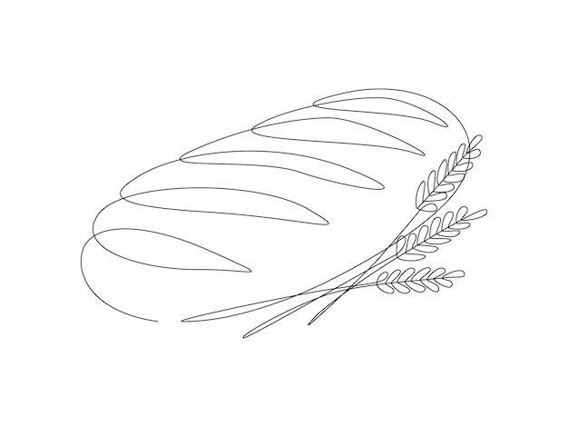 One continuous line drawing of french baguette bread Baking loaf logo for bakery shop with plant wheat in simple linear style Outline editable stroke Doodle vector illustration