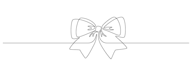 One continuous line drawing of gift ribbon bow Christmas and birthday present wrap in simple linear style Concept of holiday and celebration in editable stroke Doodle vector illustration