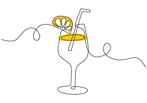 One continuous line drawing a glass of fresh delicious lemonade ice with sliced lemon for restaurant menu Drink cafe shop concept Minimalism line art design vector graphic illustration