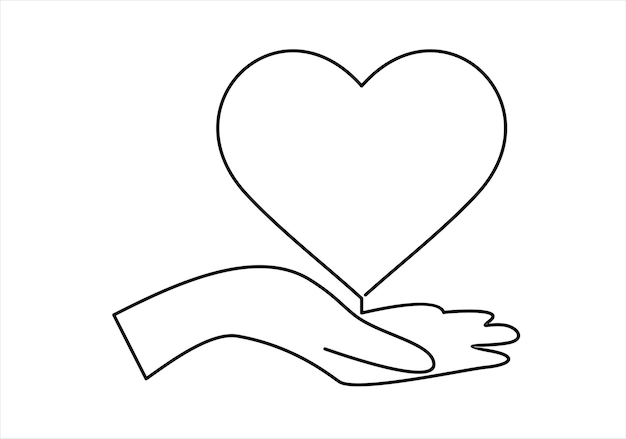 One continuous line drawing of hand holding heart.vector illustration