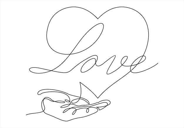 One continuous line drawing of hand holding heart.vector illustration