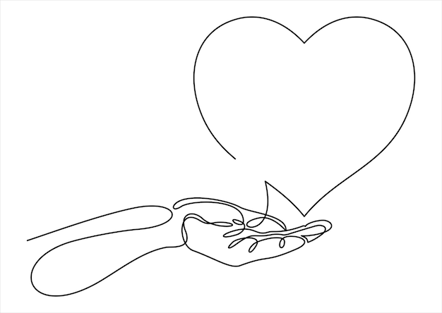 One continuous line drawing of hand holding heartvector illustration