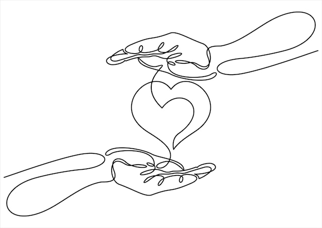 One continuous line drawing of hand holding heartvector illustration