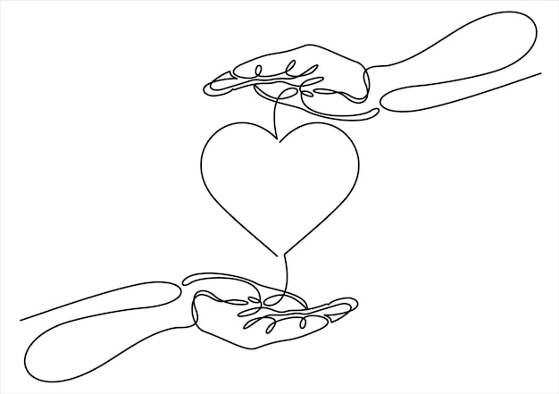 One continuous line drawing of hand holding heartvector illustration