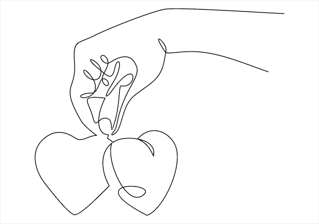 One continuous line drawing of hand holding heartvector illustration