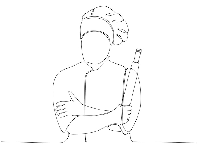 One continuous line drawing of handsome male chef in premium hotel restaurant concept premium